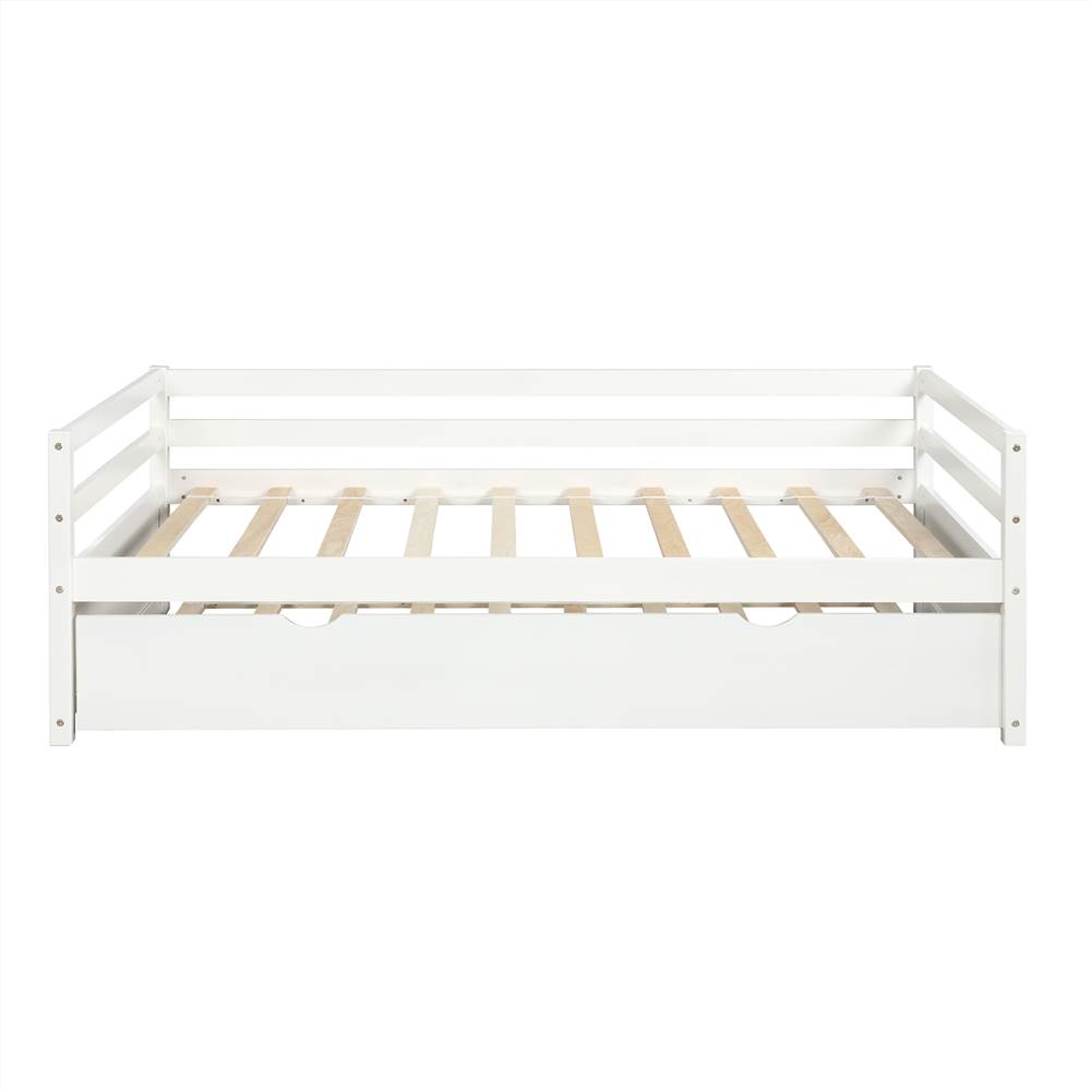 Twin Size Wooden Daybed with Trundle Bed and Wooden Slats Support, No Need for Spring Box, for Living Room, Bedroom, Office, Apartment - White Twin Size Wooden Daybed With Trundle Bed And Wooden Slats Support, No Need For Spring Box, For Living Room, Bedroom, Office, Apartment - White -NEWTRAL Sales Shop Not allowed to sell to Walmart Daybed with Trundle Frame Set Twin Size White 459224 4