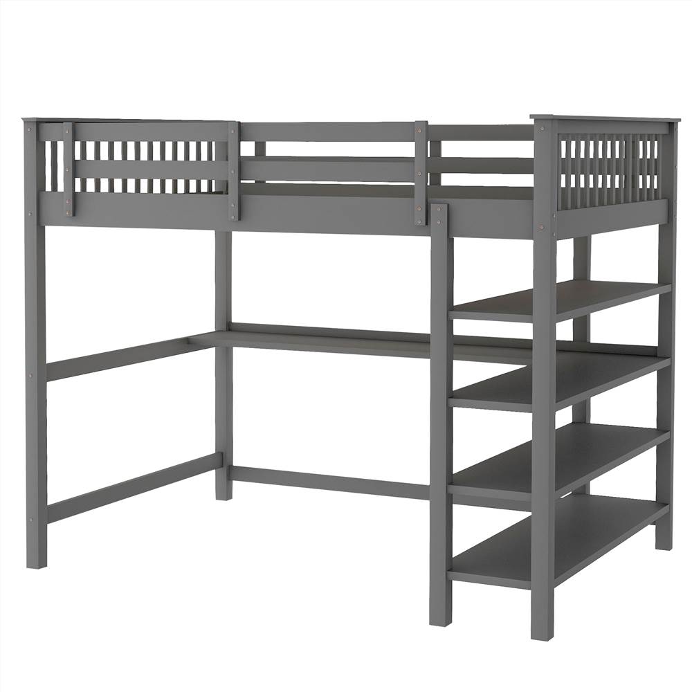 Full Size Wooden Loft Bed Frame with Storage Shelves and Desk, Space-saving Design, No Need for Spring Box - Gray Full Size Wooden Loft Bed Frame With Storage Shelves And Desk, Space-saving Design, No Need For Spring Box - Gray -NEWTRAL Sales Shop Not allowed to sell to Walmart Rubber Wooden Full Size Loft Bed with Storage Shelves and Under bed Desk Gray 471623 0