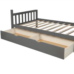 Twin-Over-Twin Size Wooden Bunk Bed Frame, Convertible Bottom Bed, With Storage Stairs And Drawer - Gray 4 Twin-Over-Twin Size Wooden Bunk Bed Frame, Convertible Bottom Bed, With Storage Stairs And Drawer - Gray -NEWTRAL Sales Shop Not allowed to sell to Walmart Twin Over Full Twin Bunk Bed Convertible Bottom Bed Storage Shelves and Drawers Gray New 457130 4