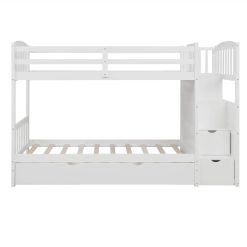 NEWTRAL Sales Shop -NEWTRAL Sales Shop Not allowed to sell to Walmart Twin Over Full Twin Bunk Bed Convertible Bottom Bed Storage Shelves and Drawers White New 457129 1