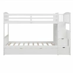 NEWTRAL Sales Shop -NEWTRAL Sales Shop Not allowed to sell to Walmart Twin Over Full Twin Bunk Bed Convertible Bottom Bed Storage Shelves and Drawers White New 457129 1
