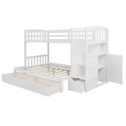 Twin-Over-Twin/Full Size Wooden Bunk Bed Frame, Convertible Bottom Bed, With Storage Stairs And Drawer - White -NEWTRAL Sales Shop Not allowed to sell to Walmart Twin Over Full Twin Bunk Bed Convertible Bottom Bed Storage Shelves and Drawers White New 457129 4