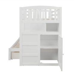 Twin-Over-Twin/Full Size Wooden Bunk Bed Frame, Convertible Bottom Bed, With Storage Stairs And Drawer - White -NEWTRAL Sales Shop Not allowed to sell to Walmart Twin Over Full Twin Bunk Bed Convertible Bottom Bed Storage Shelves and Drawers White New 457129 5