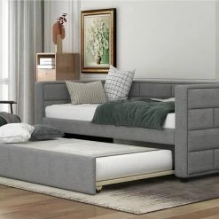 NEWTRAL Sales Shop -NEWTRAL Sales Shop Not allowed to sell to Walmart Twin Size Daybed with Trundle Upholstered Daybed with Padded Back Gray New expected to arrive on February 26 459276 1