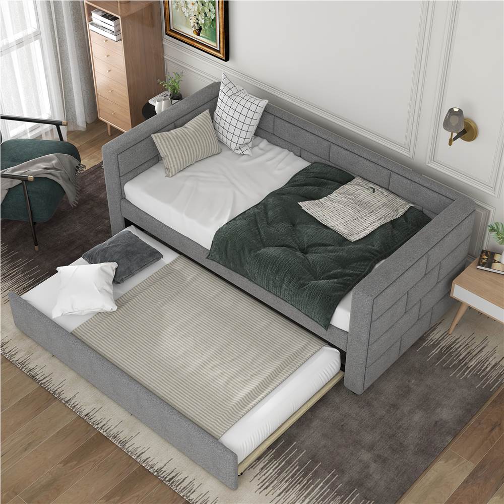 Twin Size Upholstered Daybed Frame with Trundle Bed and Wooden Slats Support, No Need for Spring Box, for Living Room, Bedroom, Office, Apartment - Gray Twin Size Upholstered Daybed Frame With Trundle Bed And Wooden Slats Support, No Need For Spring Box, For Living Room, Bedroom, Office, Apartment - Gray -NEWTRAL Sales Shop Not allowed to sell to Walmart Twin Size Daybed with Trundle Upholstered Daybed with Padded Back Gray New expected to arrive on February 26 459276 2