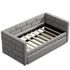 Twin Size Upholstered Daybed Frame With Trundle Bed And Wooden Slats Support, No Need For Spring Box, For Living Room, Bedroom, Office, Apartment - Gray 3 Twin Size Upholstered Daybed Frame With Trundle Bed And Wooden Slats Support, No Need For Spring Box, For Living Room, Bedroom, Office, Apartment - Gray -NEWTRAL Sales Shop Not allowed to sell to Walmart Twin Size Daybed with Trundle Upholstered Daybed with Padded Back Gray New expected to arrive on February 26 459276 3