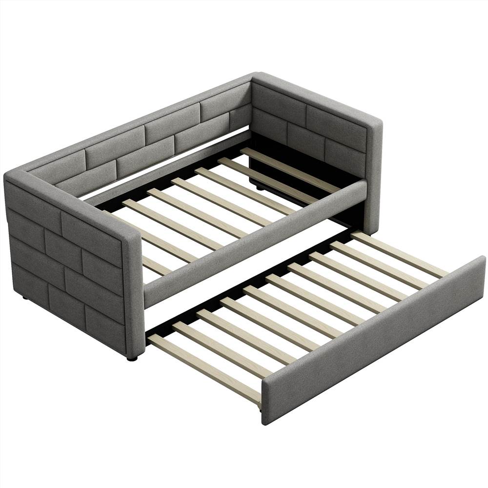 Twin Size Upholstered Daybed Frame with Trundle Bed and Wooden Slats Support, No Need for Spring Box, for Living Room, Bedroom, Office, Apartment - Gray Twin Size Upholstered Daybed Frame With Trundle Bed And Wooden Slats Support, No Need For Spring Box, For Living Room, Bedroom, Office, Apartment - Gray -NEWTRAL Sales Shop Not allowed to sell to Walmart Twin Size Daybed with Trundle Upholstered Daybed with Padded Back Gray New expected to arrive on February 26 459276 4