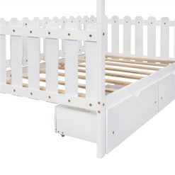 Twin Size House-Shaped Platform Bed Frame With 2 Storage Drawers, Fence-shaped Guardrail, And Wooden Slats Support, No Box Spring Needed (Only Frame) - White 5 Twin Size House-Shaped Platform Bed Frame With 2 Storage Drawers, Fence-shaped Guardrail, And Wooden Slats Support, No Box Spring Needed (Only Frame) - White -NEWTRAL Sales Shop Not allowed to sell to Walmart Twin Size House Bed with drawers Fence shaped Guardrail White Expected arrival time 5 25 472201 4
