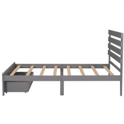 Twin Size Wooden Platform Bed Frame With 2 Storage Drawers - Gray -NEWTRAL Sales Shop Not allowed to sell to Walmart Twin Size Platform Bed with Drawer Gray New 458907 5