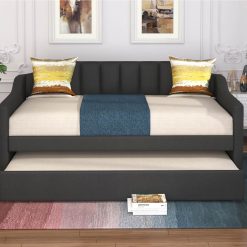 Twin Size Polyester Daybed Frame With Trundle Bed And Wooden Slats Support, No Need For Spring Box, For Living Room, Bedroom, Office, Apartment - Gray -NEWTRAL Sales Shop Not allowed to sell to Walmart Upholstered Twin Daybed with Trundle Gray New 459265 3