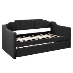 Twin Size Polyester Daybed Frame With Trundle Bed And Wooden Slats Support, No Need For Spring Box, For Living Room, Bedroom, Office, Apartment - Gray -NEWTRAL Sales Shop Not allowed to sell to Walmart Upholstered Twin Daybed with Trundle Gray New 459265 4
