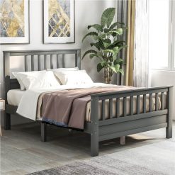 Full Size Wooden Platform Bed Frame With Headboard, Footboard, And Wooden Slats Support, No Spring Box Required (Frame Only) - Gray