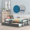 Twin-Size Wooden Platform Bed Frame With Trundle Bed, Suitable For Small Space Apartment, Room - Gray