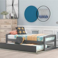 Twin-Size Wooden Platform Bed Frame With Trundle Bed, Suitable For Small Space Apartment, Room - Gray -NEWTRAL Sales Shop Not allowed to sell to Walmart Wooden Daybed with Trundle Twin Size Captain s Bed Gray New 458931 2