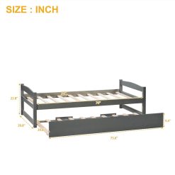 Twin-Size Wooden Platform Bed Frame With Trundle Bed, Suitable For Small Space Apartment, Room - Gray -NEWTRAL Sales Shop Not allowed to sell to Walmart Wooden Daybed with Trundle Twin Size Captain s Bed Gray New 458931 3