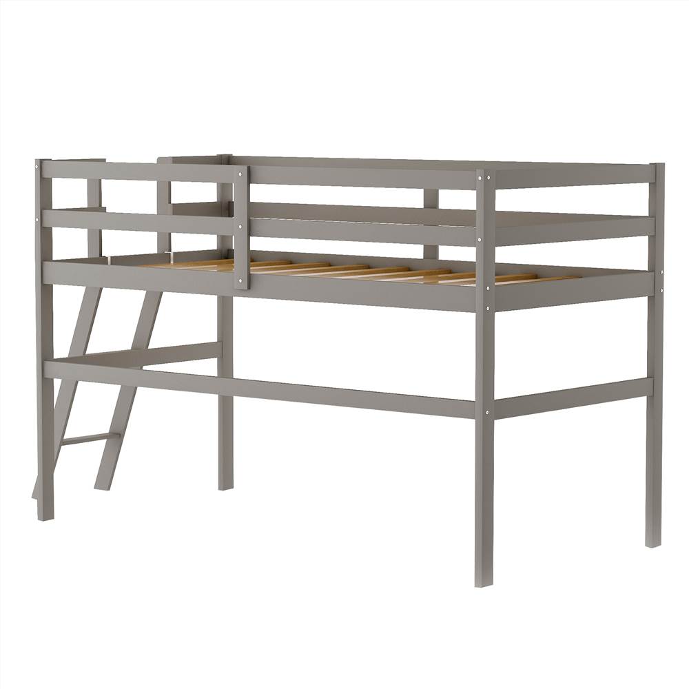 Twin-Size Loft Bed Frame with Ladder, and Wooden Slats Support, for Kids, Teens, Boys, Girls (Frame Only) - Gray Twin-Size Loft Bed Frame With Ladder, And Wooden Slats Support, For Kids, Teens, Boys, Girls (Frame Only) - Gray -NEWTRAL Sales Shop Not allowed to sell to Walmart Wooden Twin Size Low Loft Bed with Ladder Gray New 469050 1