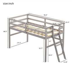 Twin-Size Loft Bed Frame With Ladder, And Wooden Slats Support, For Kids, Teens, Boys, Girls (Frame Only) - Gray 3 Twin-Size Loft Bed Frame With Ladder, And Wooden Slats Support, For Kids, Teens, Boys, Girls (Frame Only) - Gray -NEWTRAL Sales Shop Not allowed to sell to Walmart Wooden Twin Size Low Loft Bed with Ladder Gray New 469050 2