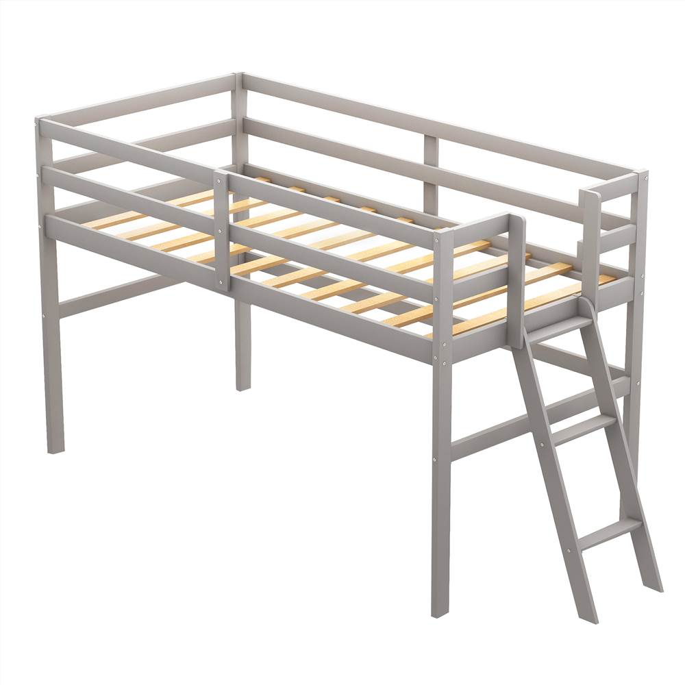 Twin-Size Loft Bed Frame with Ladder, and Wooden Slats Support, for Kids, Teens, Boys, Girls (Frame Only) - Gray Twin-Size Loft Bed Frame With Ladder, And Wooden Slats Support, For Kids, Teens, Boys, Girls (Frame Only) - Gray -NEWTRAL Sales Shop Not allowed to sell to Walmart Wooden Twin Size Low Loft Bed with Ladder Gray New 469050 3