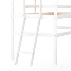 Twin-Size Loft Bed Frame With Ladder, And Wooden Slats Support, For Kids, Teens, Boys, Girls (Frame Only) - White -NEWTRAL Sales Shop Not allowed to sell to Walmart Wooden Twin Size Low Loft Bed with Ladder White New 469051 2