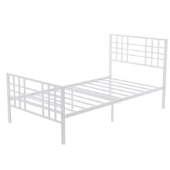 Twin-Size Metal Platform Bed Frame With Headboard And Steel Slats Support, No Box Spring Needed (Only Frame) - White -NEWTRAL Sales Shop Not nbsp allowed nbsp to nbsp sell nbsp to nbsp Walmart Black Metal Bed Frame Twin Size with Headboard and Footboard Single Platform Mattress Base Metal Tube and Iron Art Bed Twin 460826 3