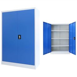 Office Cabinet Metal 90x40x140 Cm Grey And Blue