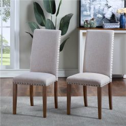 Orisfur Linen Upholstered Chair Set Of 2, With Copper Nails And Solid Wood Legs For Dining Room, Living Room, Bedroom, Office - Gray 2 Orisfur Linen Upholstered Chair Set Of 2, With Copper Nails And Solid Wood Legs For Dining Room, Living Room, Bedroom, Office - Gray -NEWTRAL Sales Shop Orisfur Upholstered Dining Chairs Dining Chairs Set of 2 Fabric Dining Chairs with Copper Nails and Solid Wood Legs 457399 2