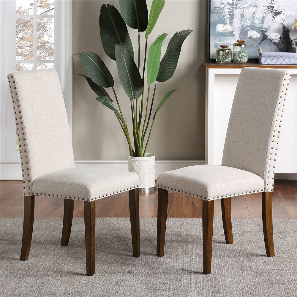 Orisfur Linen Upholstered Chair Set of 2, with Copper Nails and Solid Wood Legs for Dining Room, Living Room, Bedroom, Office - Beige Orisfur Linen Upholstered Chair Set Of 2, With Copper Nails And Solid Wood Legs For Dining Room, Living Room, Bedroom, Office - Beige -NEWTRAL Sales Shop Orisfur Upholstered Dining Chairs Dining Chairs Set of 2 Fabric Dining Chairs with Copper Nails and Solid Wood Legs 457400 0