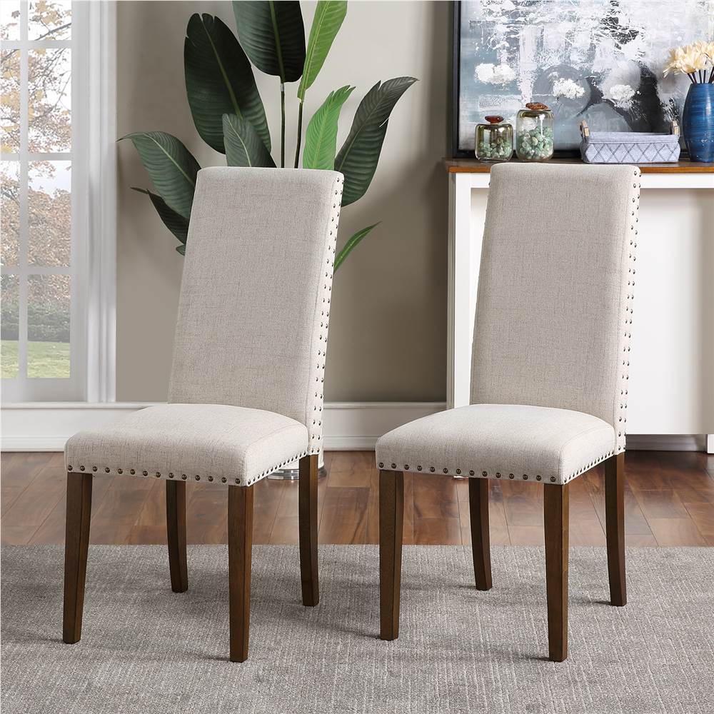 Orisfur Linen Upholstered Chair Set of 2, with Copper Nails and Solid Wood Legs for Dining Room, Living Room, Bedroom, Office - Beige Orisfur Linen Upholstered Chair Set Of 2, With Copper Nails And Solid Wood Legs For Dining Room, Living Room, Bedroom, Office - Beige -NEWTRAL Sales Shop Orisfur Upholstered Dining Chairs Dining Chairs Set of 2 Fabric Dining Chairs with Copper Nails and Solid Wood Legs 457400 2