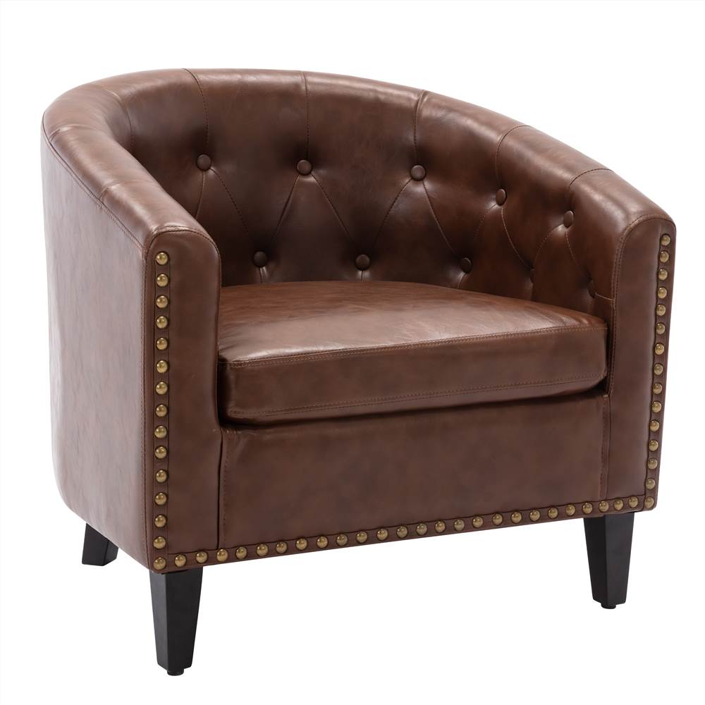 1-Seat PU Leather Sofa with Wooden Frame and Curved Backrest for Living Room, Bedroom, Office, Apartment - Brown 1-Seat PU Leather Sofa With Wooden Frame And Curved Backrest For Living Room, Bedroom, Office, Apartment - Brown -NEWTRAL Sales Shop PU Leather Tufted Barrel ChairTub Chair for Living Room Bedroom Club Chairs 458616 3