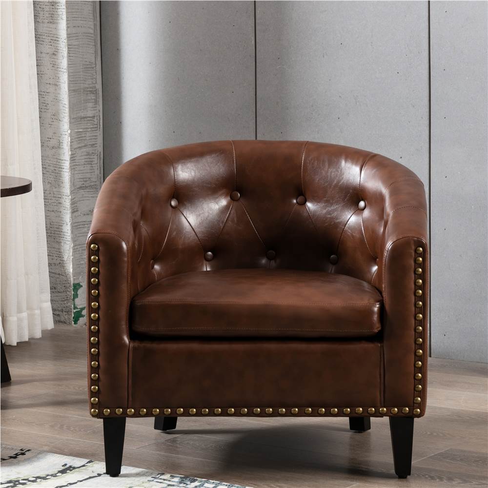 1-Seat PU Leather Sofa with Wooden Frame and Curved Backrest for Living Room, Bedroom, Office, Apartment - Brown 1-Seat PU Leather Sofa With Wooden Frame And Curved Backrest For Living Room, Bedroom, Office, Apartment - Brown -NEWTRAL Sales Shop PU Leather Tufted Barrel ChairTub Chair for Living Room Bedroom Club Chairs 458616 4