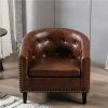 1-Seat PU Leather Sofa With Wooden Frame And Curved Backrest For Living Room, Bedroom, Office, Apartment - Brown
