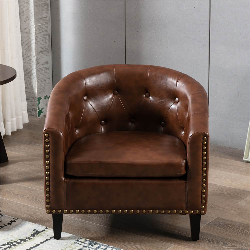 1-Seat PU Leather Sofa with Wooden Frame and Curved Backrest for Living Room, Bedroom, Office, Apartment - Brown 1-Seat PU Leather Sofa With Wooden Frame And Curved Backrest For Living Room, Bedroom, Office, Apartment - Brown -NEWTRAL Sales Shop PU Leather Tufted Barrel ChairTub Chair for Living Room Bedroom Club Chairs 458616 7