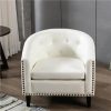 1-Seat PU Leather Sofa With Wooden Frame And Curved Backrest For Living Room, Bedroom, Office, Apartment - White