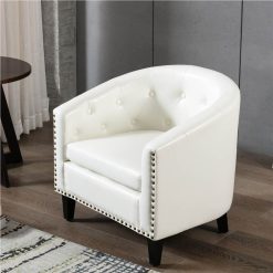 1-Seat PU Leather Sofa With Wooden Frame And Curved Backrest For Living Room, Bedroom, Office, Apartment - White 2 1-Seat PU Leather Sofa With Wooden Frame And Curved Backrest For Living Room, Bedroom, Office, Apartment - White -NEWTRAL Sales Shop PU Leather Tufted Barrel ChairTub Chair for Living Room Bedroom Club Chairs 458618 2