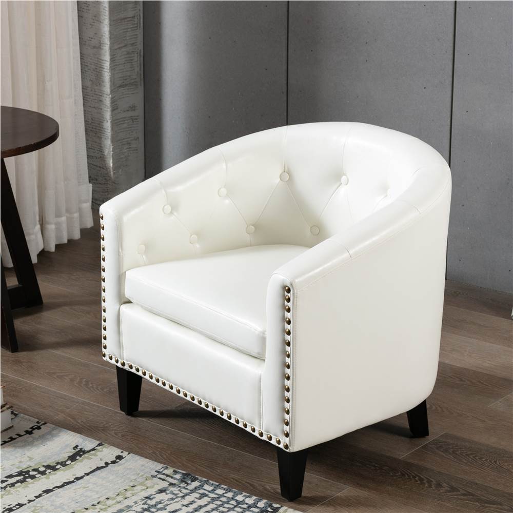 1-Seat PU Leather Sofa with Wooden Frame and Curved Backrest for Living Room, Bedroom, Office, Apartment - White 1-Seat PU Leather Sofa With Wooden Frame And Curved Backrest For Living Room, Bedroom, Office, Apartment - White -NEWTRAL Sales Shop PU Leather Tufted Barrel ChairTub Chair for Living Room Bedroom Club Chairs 458618 2