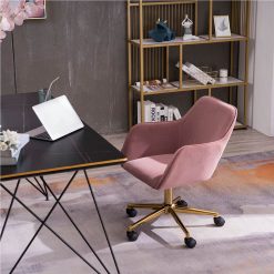 Velvet Rotating Chair Height Adjustable With Curved Backrest And Casters For Living Room, Bedroom, Office - Pink