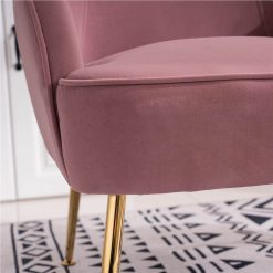 Velvet Upholstered Chair With Curved Backrest And Adjustable Metal Legs, For Living Room, Bedroom, Dining Room, Office - Pink -NEWTRAL Sales Shop Pink Velvet Armchair 7139 458809 4