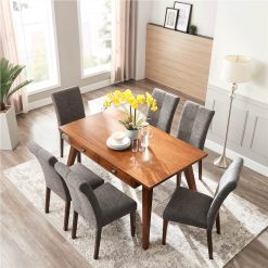 Linen Upholstered Dining Chair Set Of 2, With High Backrest, And Wood Legs, For Restaurant, Cafe, Tavern, Office, Living Room - Gray -NEWTRAL Sales Shop SIDE CHAIR SET OF 2 DARK GRAY 471282 3