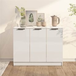 Sideboard High Gloss White 90.5x30x70 Cm Engineered Wood