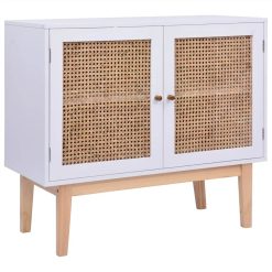 Sideboard White 88,5x40x80 Cm MDF And Rattan