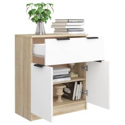 Sideboard White And Sonoma Oak 60x30x70 Cm Engineered Wood -NEWTRAL Sales Shop Sideboard White and Sonoma Oak 60x30x70 cm Engineered Wood 510573 3
