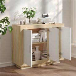 Sideboard White And Sonoma Oak 92x35x75 Cm Engineered Wood -NEWTRAL Sales Shop Sideboard White and Sonoma Oak 92x35x75 cm Engineered Wood 510622 2