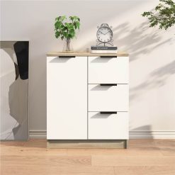 Sideboard White And Sonoma Oak Engineered Wood