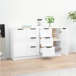 Sideboards 2 Pcs High Gloss White 60x30x70 Cm Engineered Wood -NEWTRAL Sales Shop Sideboards 2 pcs High Gloss White 60x30x70 cm Engineered Wood 515686 2