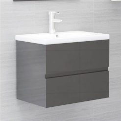 Sink Cabinet With Built-in Basin High Gloss Grey Chipboard