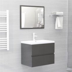 Sink Cabinet With Built-in Basin High Gloss Grey Chipboard -NEWTRAL Sales Shop Sink Cabinet with Built in Basin High Gloss Grey Chipboard 462644 2