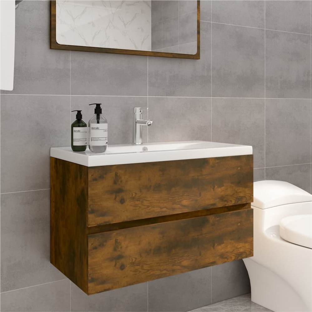 Sink Cabinet with Built-in Basin Smoked Oak Engineered Wood Sink Cabinet With Built-in Basin Smoked Oak Engineered Wood -NEWTRAL Sales Shop Sink Cabinet with Built in Basin Smoked Oak Engineered Wood 515688 0