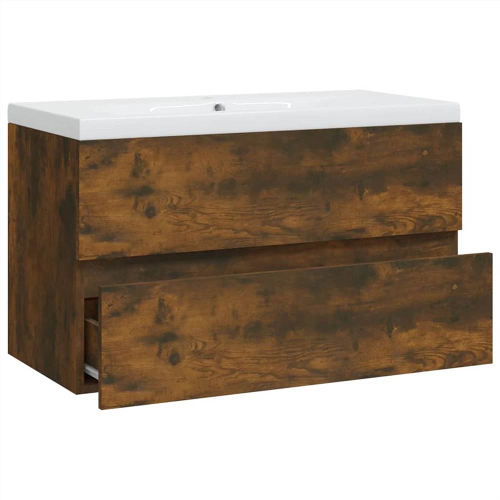 Sink Cabinet with Built-in Basin Smoked Oak Engineered Wood Sink Cabinet With Built-in Basin Smoked Oak Engineered Wood -NEWTRAL Sales Shop Sink Cabinet with Built in Basin Smoked Oak Engineered Wood 515688 4