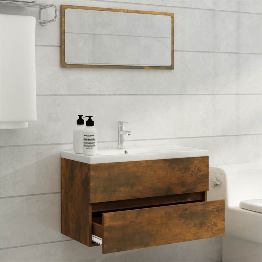 Sink Cabinet with Built-in Basin Smoked Oak Engineered Wood Sink Cabinet With Built-in Basin Smoked Oak Engineered Wood -NEWTRAL Sales Shop Sink Cabinet with Built in Basin Smoked Oak Engineered Wood 515699 2