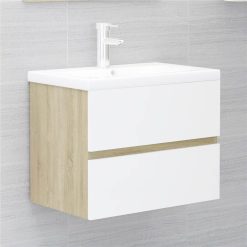 Sink Cabinet With Built-in Basin White And Sonoma Oak Chipboard
